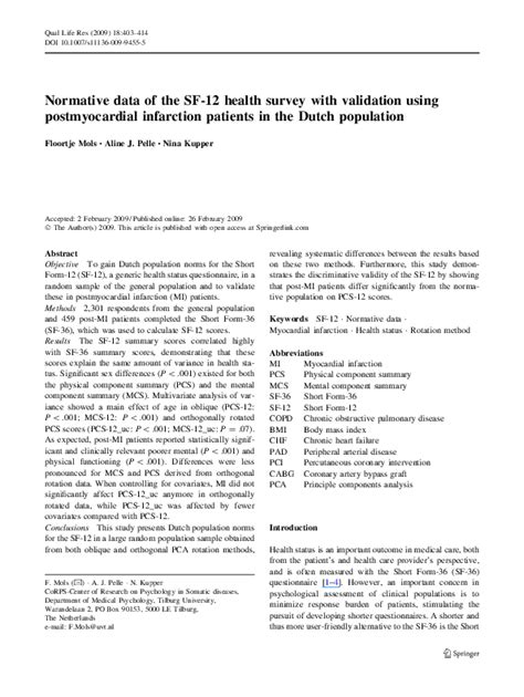 Pdf Normative Data Of The Sf12 Health Survey With Validation Using