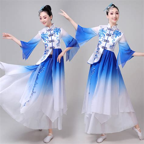 Women\'s white with blue colored chinese folk dance costumes ancient ...