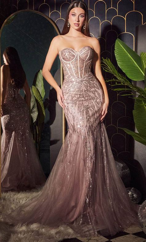 Ladivine Cb116 Strapless Beaded Mermaid Prom Gown Couture Candy