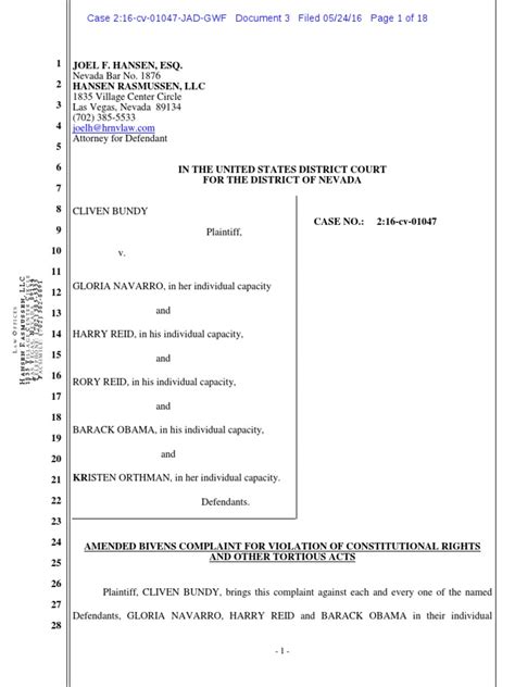 (PDF) 5-24-16 ECF 3 CLIVEN BUNDY v NAVARRO, et al. - Amended Complaint ...