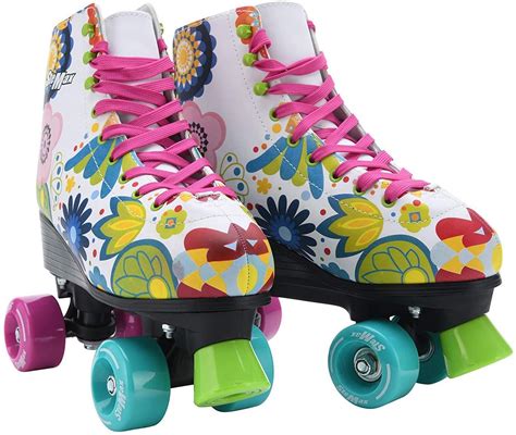 Quad Roller Skates for Girls and Women Size 7 Women Colorful Flower Outdoor Indoor and Rink ...