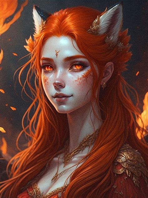 A Red Haired Girl With Horns And Orange Eyes