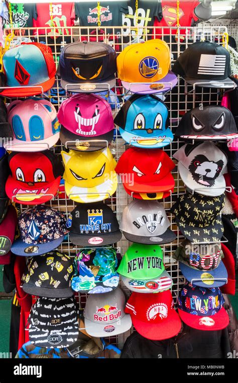 Japan, Hoshu, Tokyo, Ueno, Ameyoko Shopping Street, Store Display of Baseball Caps Stock Photo ...