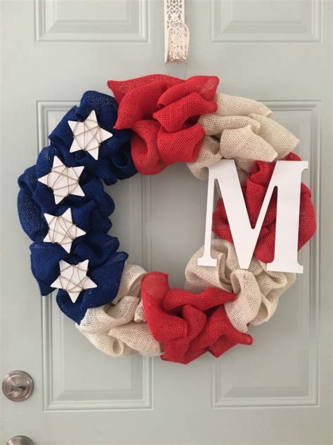 Patriotic Burlap Wreath 4th Of July Wreath By 574DoorDecor On Etsy