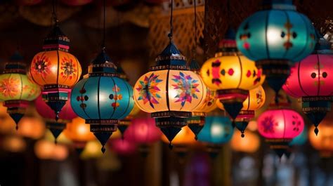 Premium Ai Image Colorful Diwali Lanterns