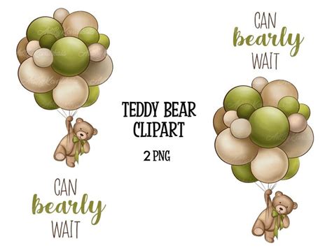 Teddy Bear Clipart Can Bearly Wait Png Baby Shower Png Digital