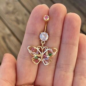 Gold Butterfly Belly Button Ring Colorful Butterfly Navel Jewelry Belly