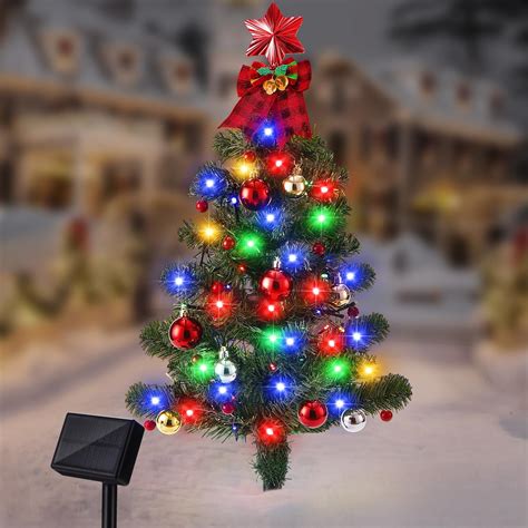 Amazon HUGSVIK 2 Pack Solar Prelit Christmas Tree Stake Lights 8