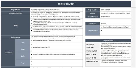 Project Charter Excel Template Business Charter Template Project Plan ...