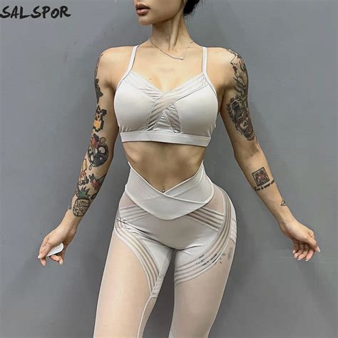 Salspor Traje De Yoga De Retazos De Malla Para Mujer Conjunto De