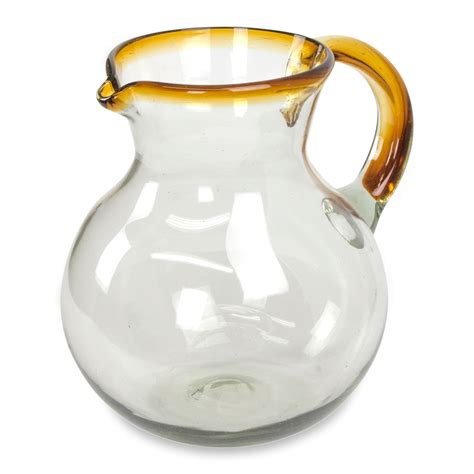 Hand Made Handblown Recycled Glass Pitcher Mexico Amber Harmony Novica