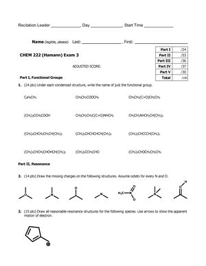 ACCOUNTING QUIZ CHEM 222 Hamann Exam 2 Name Last First FINAL