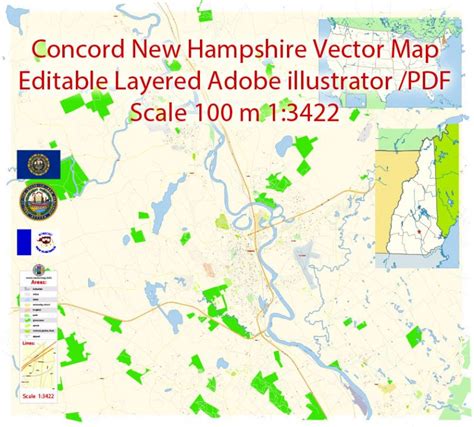 Concord New Hampshire US PDF Map Vector Exact City Plan detailed Street ...