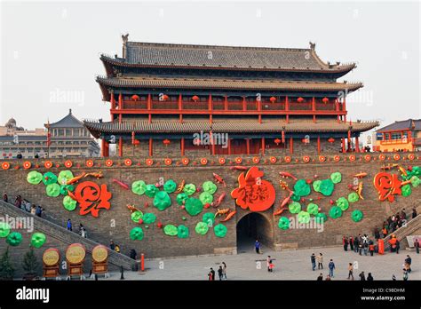 View of Xi' an City Wall and Gate Tower During Chinese New Year ...