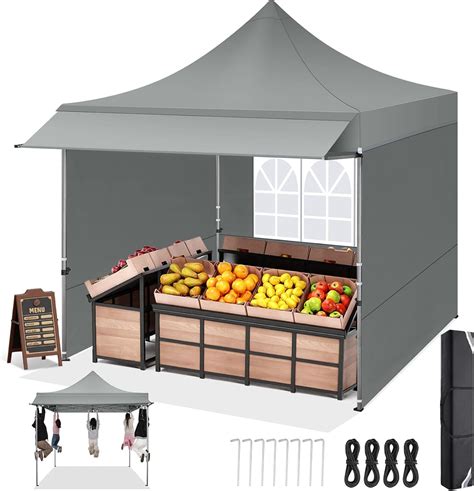 HOTEEL 10x10 Ft Canopy With Extended Awning Heavy Duty EZ Pop Up