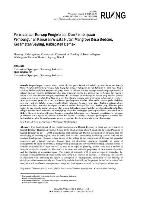 Pdf Perencanaan Konsep Pengelolaan Dan Pembiayaan Pembangunan Kawasan Wisata Hutan Mangrove