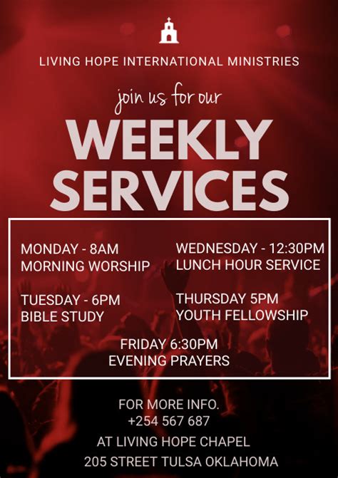 Weekly Church Services Poster Template Postermywall