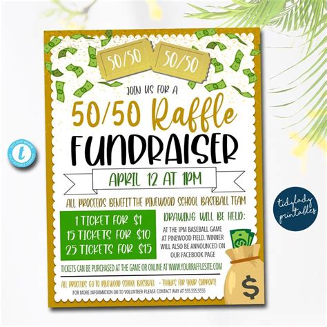 5050 Raffle Ticket Fundraiser Flyer Split The Pot Raffle Etsy Fundraiser Flyer Unique