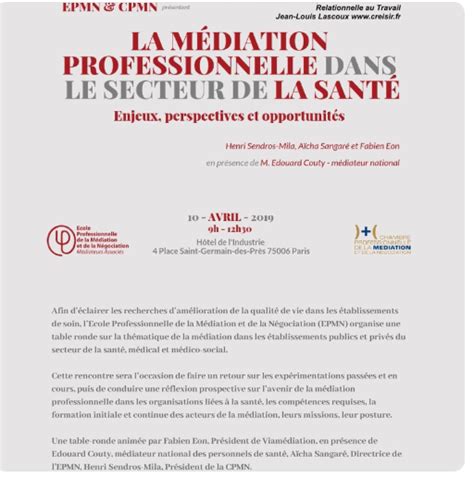 Table ronde la médiation professionnelle dans le secteur de la santé