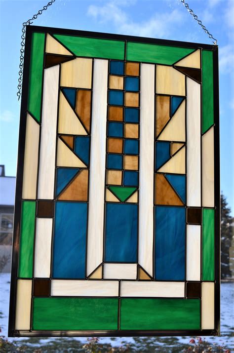 Leaded Stained Glass Panel Southwest Style Blue Green 145 X 215 In 2020 Stained Glass