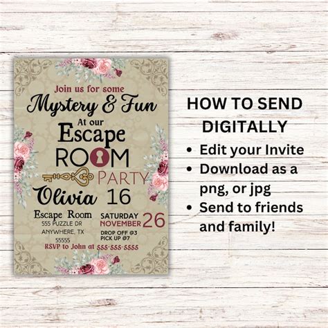 Escape Room Birthday Invitation Customizable Invite Editable Printable Escape Room Party