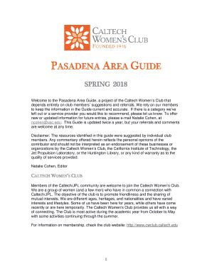 Fillable Online Welcome To The Pasadena Area Guide A Project Of The