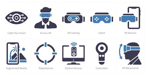 Un conjunto de 10 íconos de realidad virtual como cyber eye vision