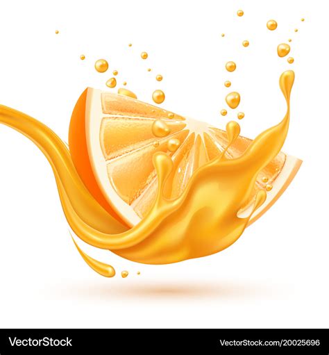 Realistic Orange Juice Splash Slice Royalty Free Vector