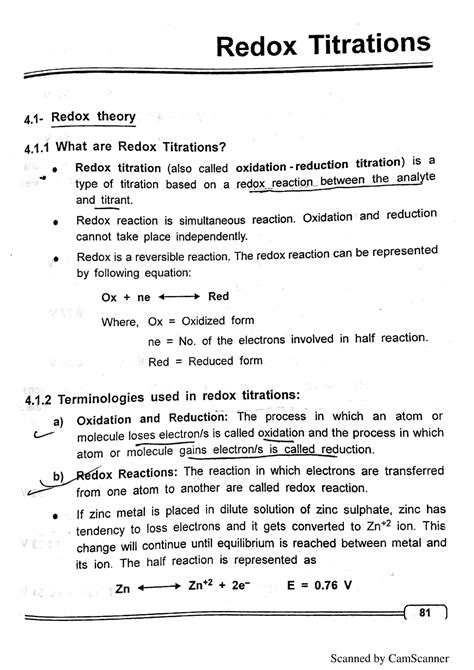 Redox Titration Content In Current Syllabus