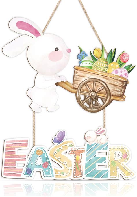 Iarttop Happy Easter Wooden Sign Decor Bunny And Floral