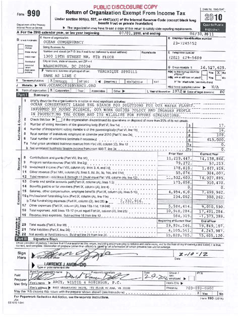 Fillable Online Act Oceanconservancy Public Disclosure Copy Return