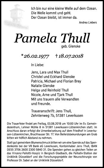 Traueranzeigen Von Pamela Thull Wirtrauern