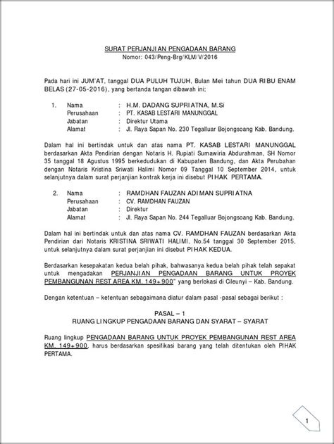 Contoh Surat Perjanjian Kerjasama Pengadaan Barang Dan Jaa Surat