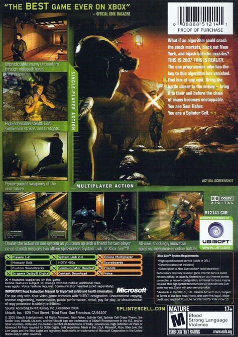 Tom Clancys Splinter Cell Chaos Theory Para Xbox 2005