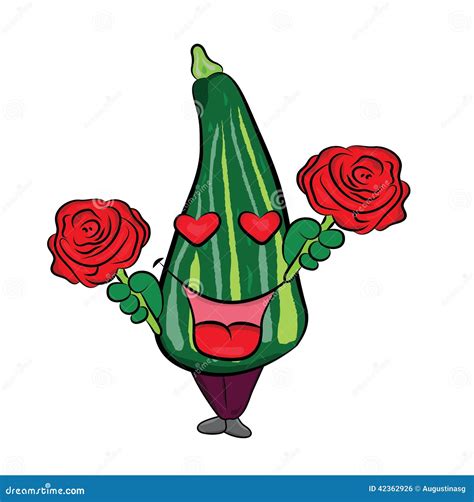 Zucchini Cartoon Character With Love Cute Emoticon