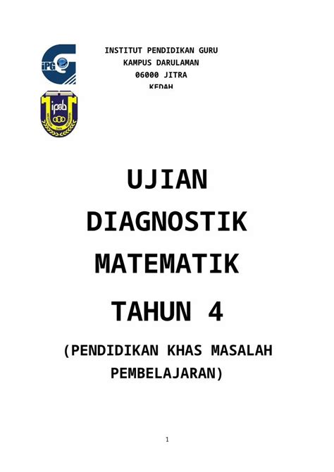 DOCX Ujian Diagnostik Matematik Tahun 4 Pen Khas Masalah