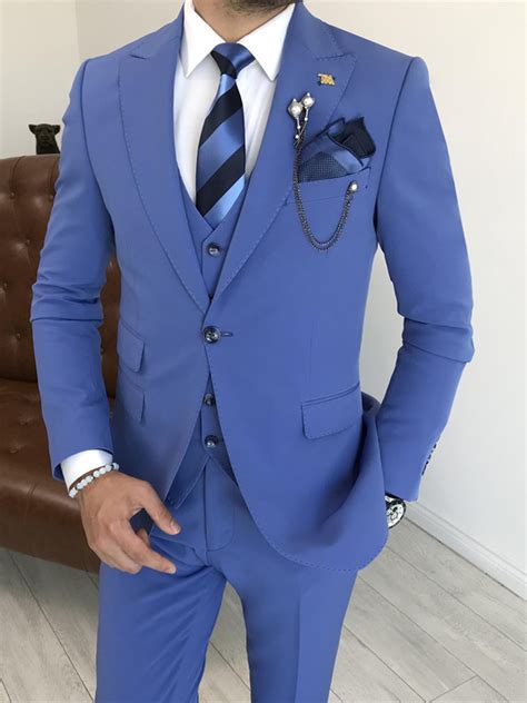 Azure Blue Italian Slim Fit Groom Suit By
