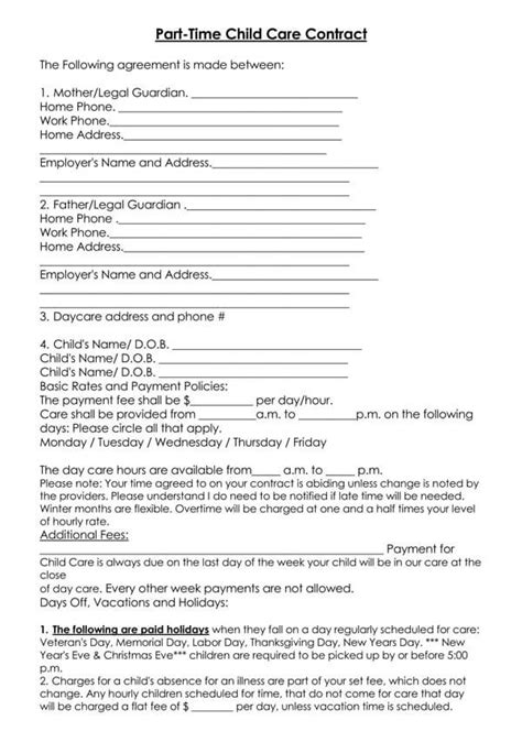20 Free Child Care / Daycare Contract Templates