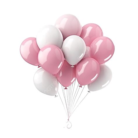 Pink And White Colors With Realistic Flying Helium Balloons Air