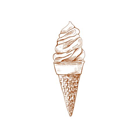 Sketch Ice Cream In Waffle Cone Frozen Waffle Graphic Png And Vector