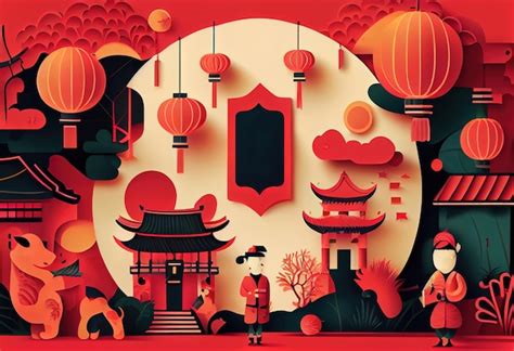 Premium Photo Chinese New Year In Flat Design Generative Ai