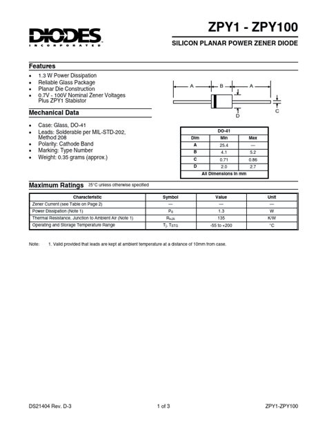 Zpy Datasheet Silicon Planar Power Zener Diode