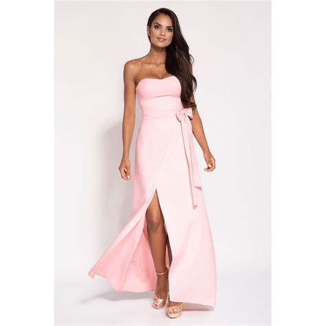 Magnifique Robe de Cocktail Bustier Rose Pâle Longue et Fendue