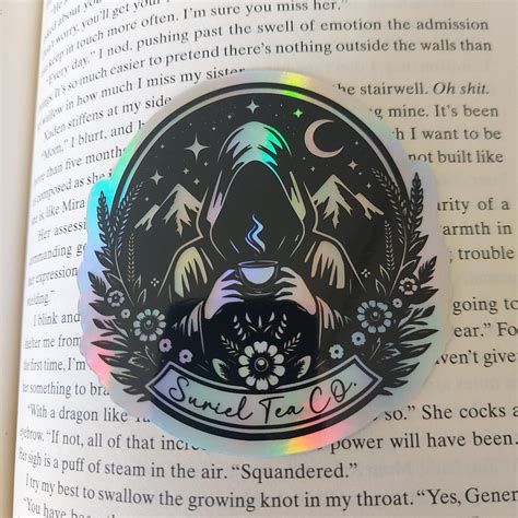 Holographic Suriel Tea Co Sticker Reading T For Bookworms Fantasy Readers Trendy Bookish