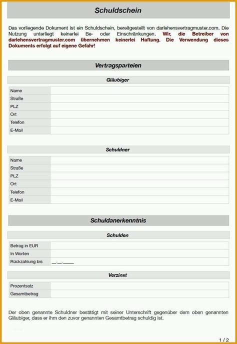 Einzigartig Schuldschein Vorlage Darlehensvertrag Muster Kostenlos