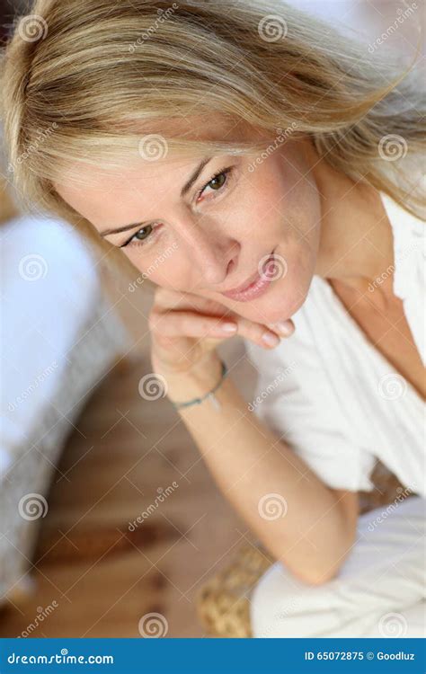 Blond Mature Woman At Home Stock Image Image Of Pretty