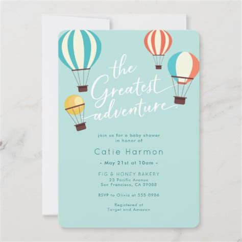 Greatest Adventure Hot Air Balloon Baby Shower Invitation Zazzle