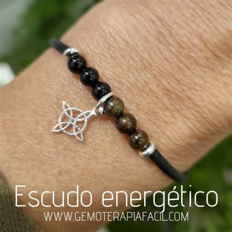 Pulsera Broncita Y Turmalina Negra Con Nudo De Bruja Escudo Energ Tico