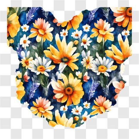 Download Colorful Daisy Pattern Wall Art In The Shape Of Ohio State Png