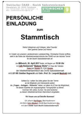 EINLADUNG zum Stammtisch Südoststeiermark